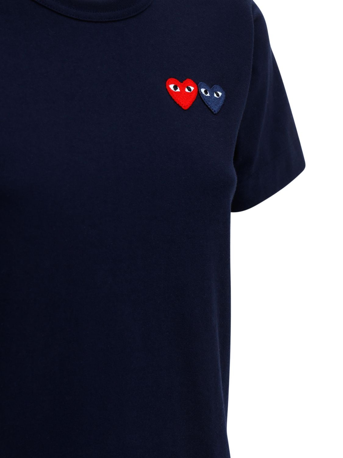 Shop Comme Des Garçons Play Embroidered Hearts Cotton T-shirt In Blue,navy