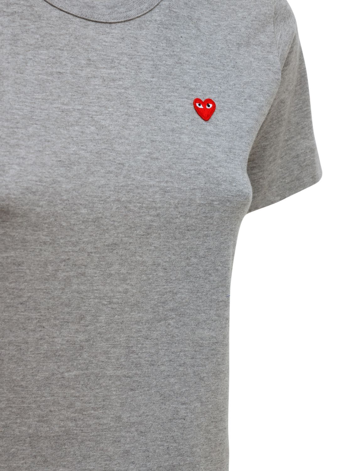 Shop Comme Des Garçons Play Embroidered Red Heart Cotton T-shirt In Grey