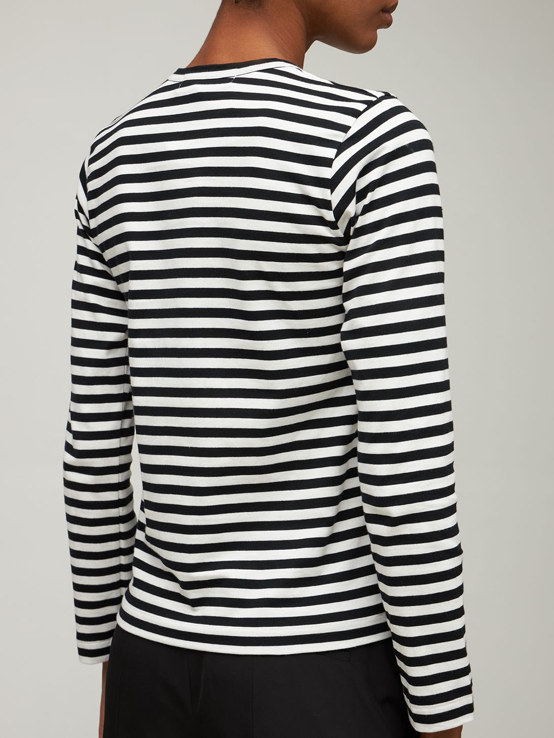 Shop Comme Des Garçons Play Striped Cotton Jersey T-shirt W/ Logo In Black,white