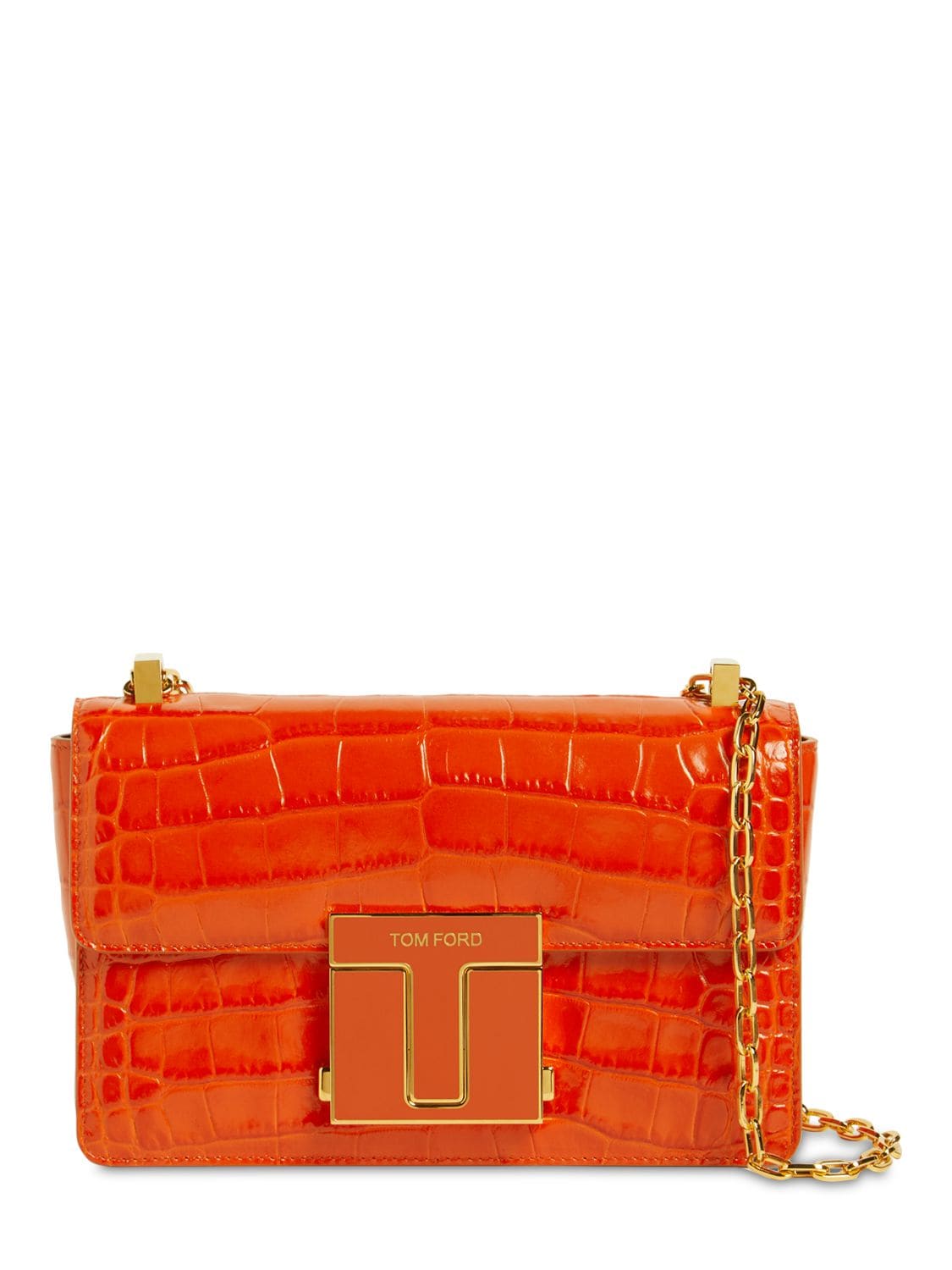 Tom Ford Medium Embossed Leather Shoulder Bag In Mango | ModeSens