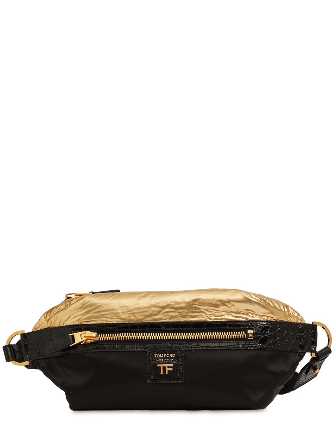 Tom Ford Metallic And Stamped Croc Belt Bag In Gold & Black