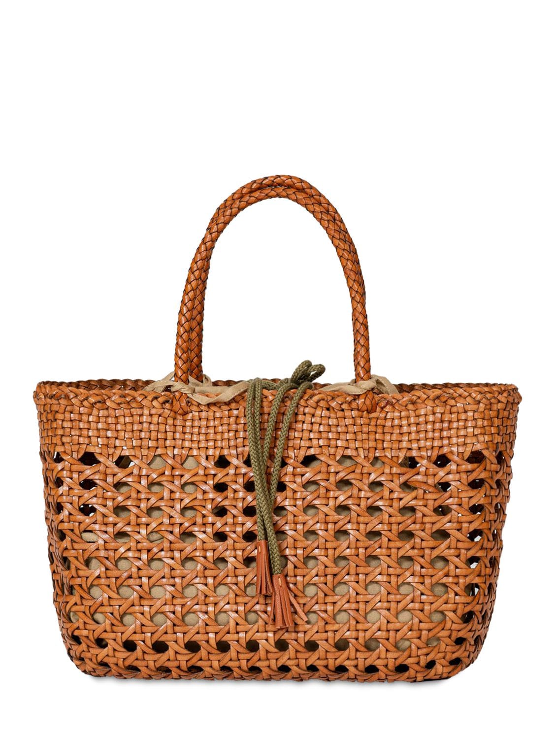 Dragon Diffusion Cannage Kanpur Leather Basket Bag In Tan