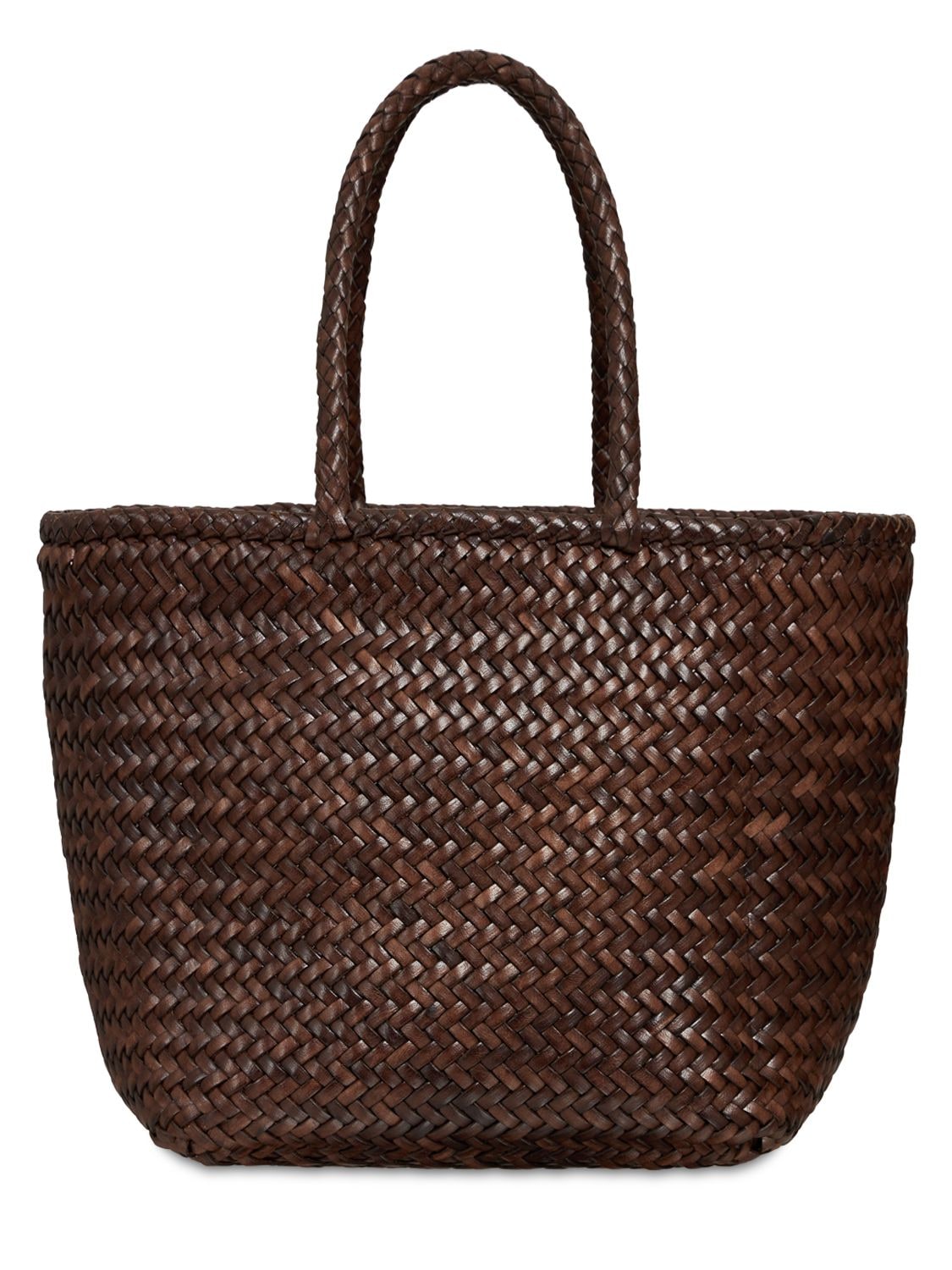 Shop Dragon Diffusion Grace Small Woven Leather Basket Bag In 深棕色