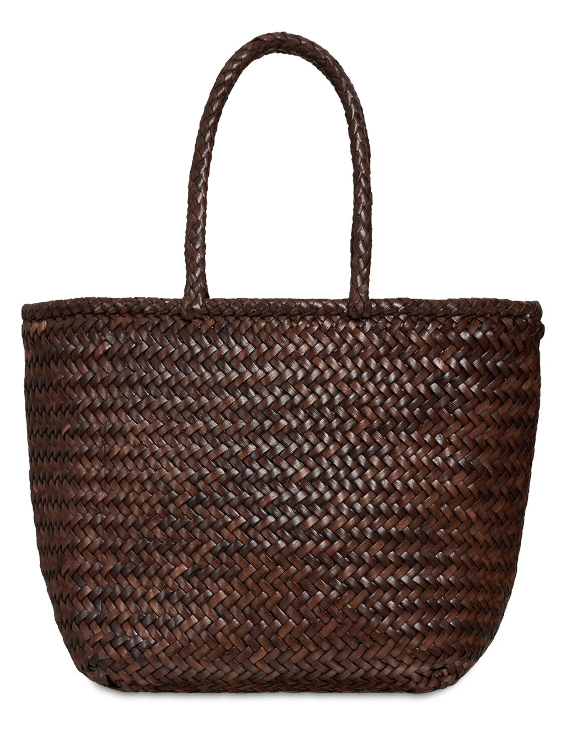 Dragon Diffusion Grace Small Woven Leather Basket Bag Dark Brown 