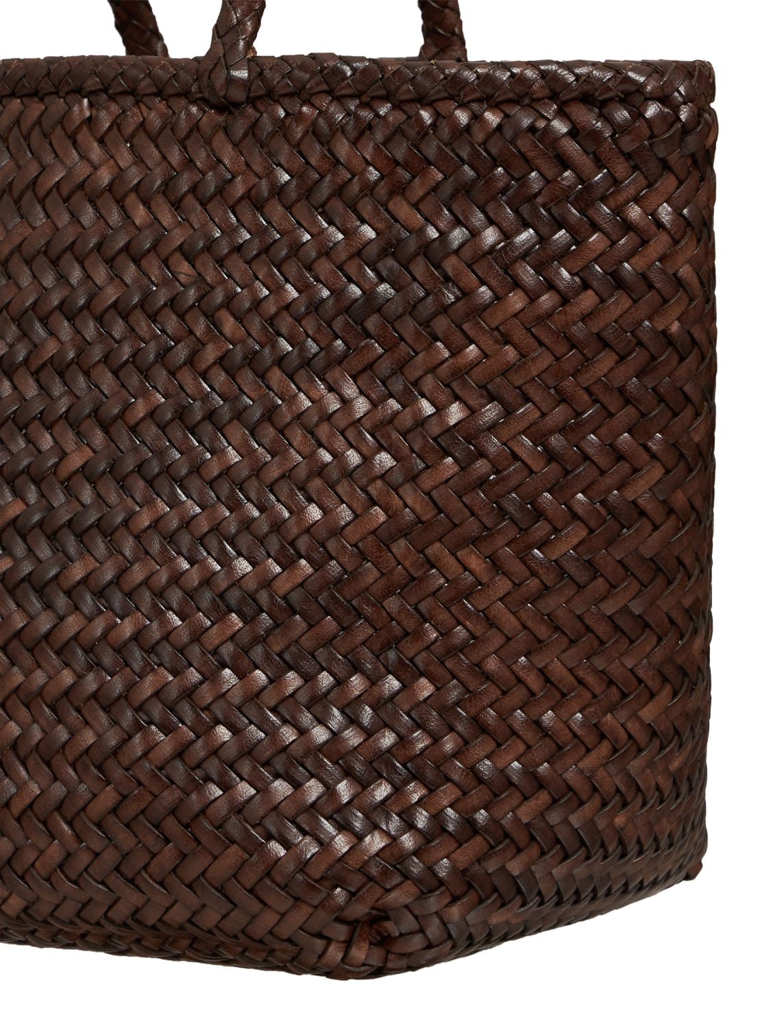 Shop Dragon Diffusion Grace Small Woven Leather Basket Bag In 深棕色