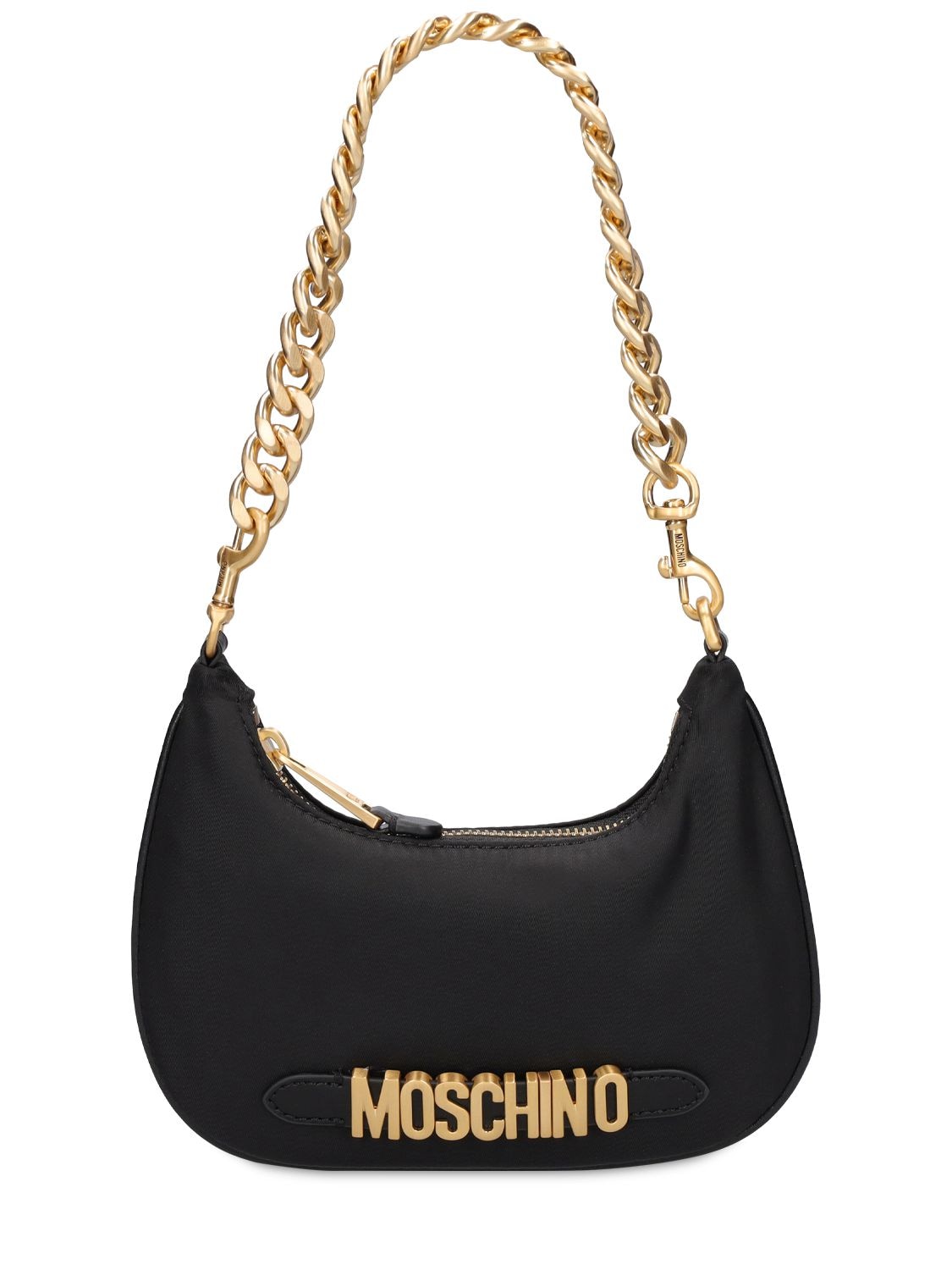 Moschino Logo Nylon Top Handle Bag In Black