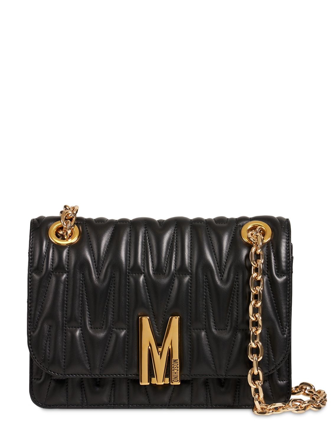 Moschino Quilted Leather Shoulder Bag In Black