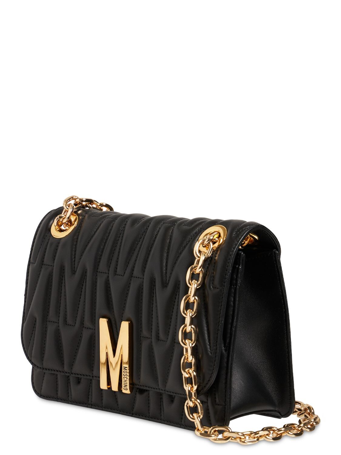 Shop Moschino Quilted Leather Shoulder Bag In Black