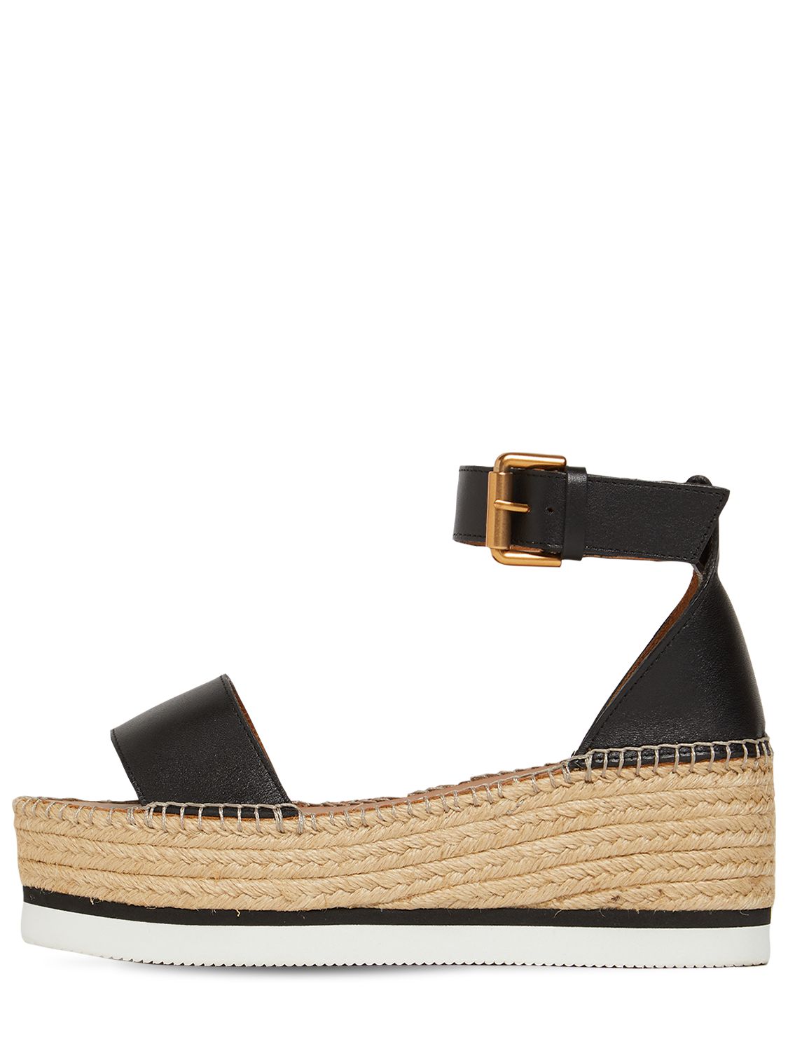 See By Chloé Glyn Leather Platform Espadrille Wedge Sandals In Black