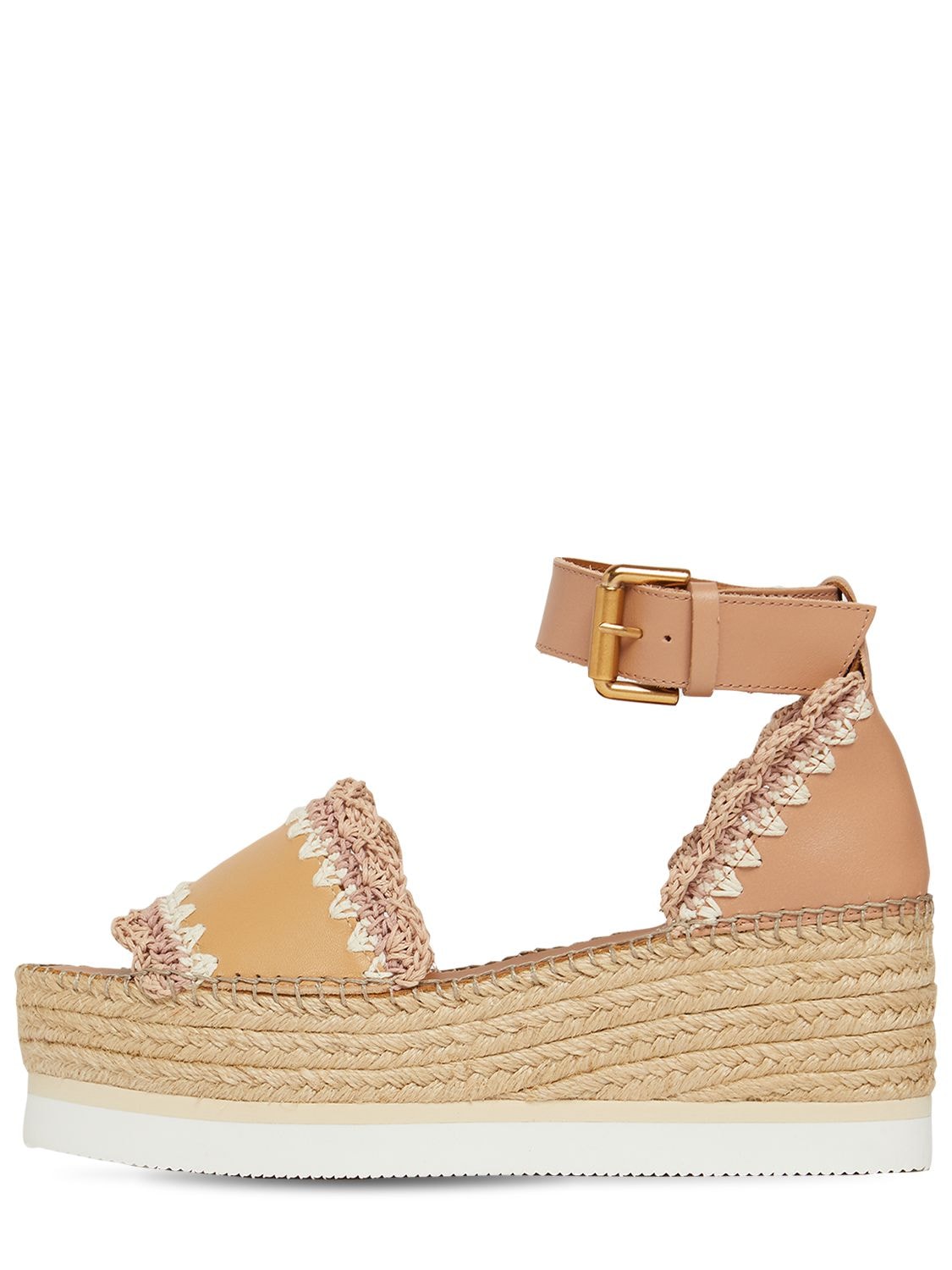 See By Chloé 80mm Glyn Leather Espadrille Wedges In Beige,pink | ModeSens