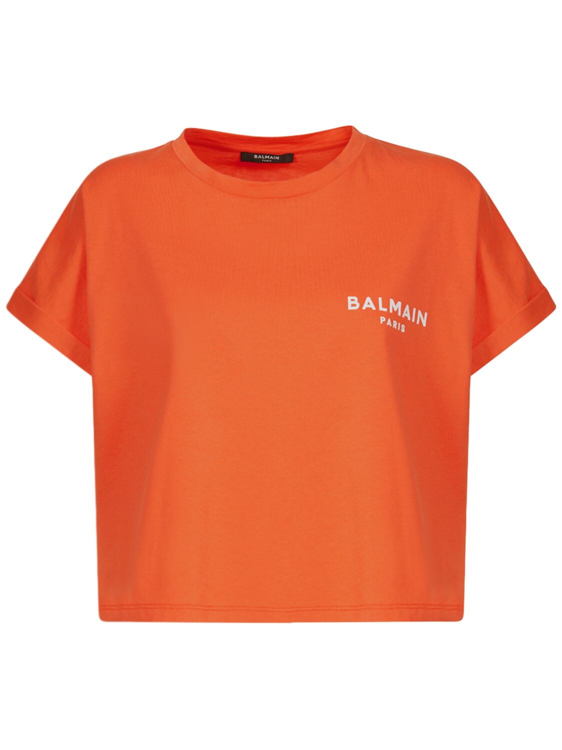 BALMAIN FLOCKED LOGO COTTON JERSEY T-SHIRT,75IL5Z017-S0JB0