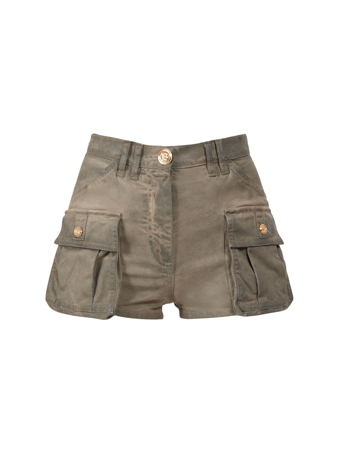 Cotton Denim Cargo Mini Shorts