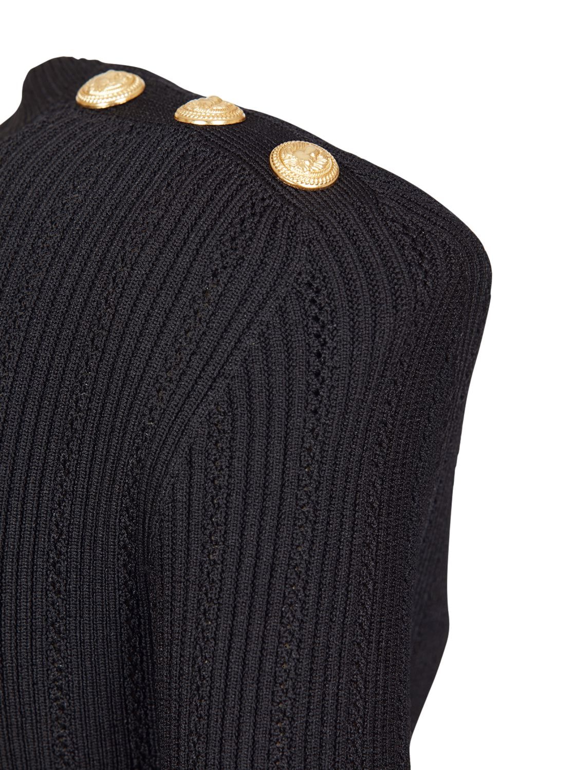 Shop Balmain Viscose Blend Knit Mini Dress In Black