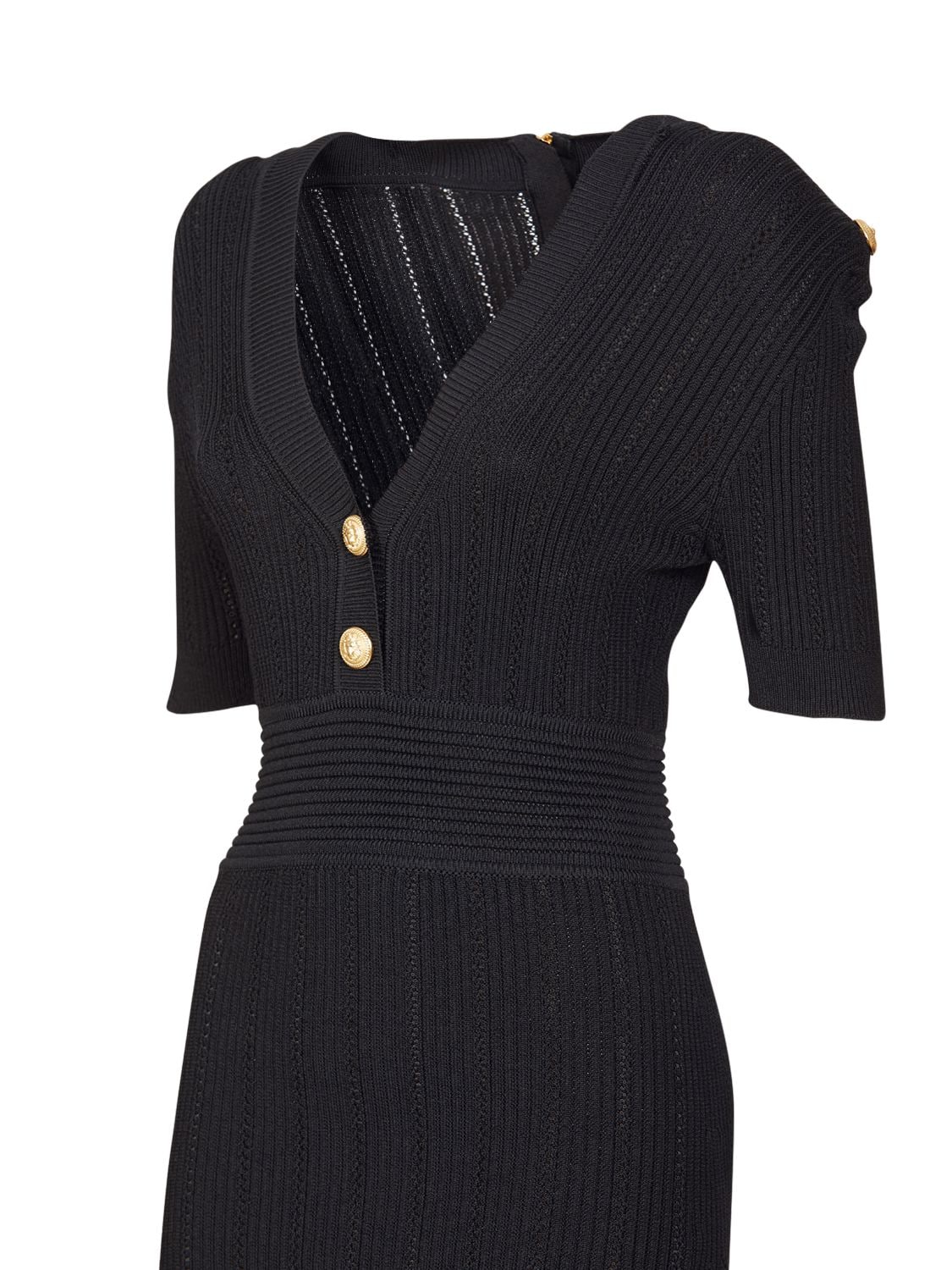 Shop Balmain Viscose Blend Knit Mini Dress In Black