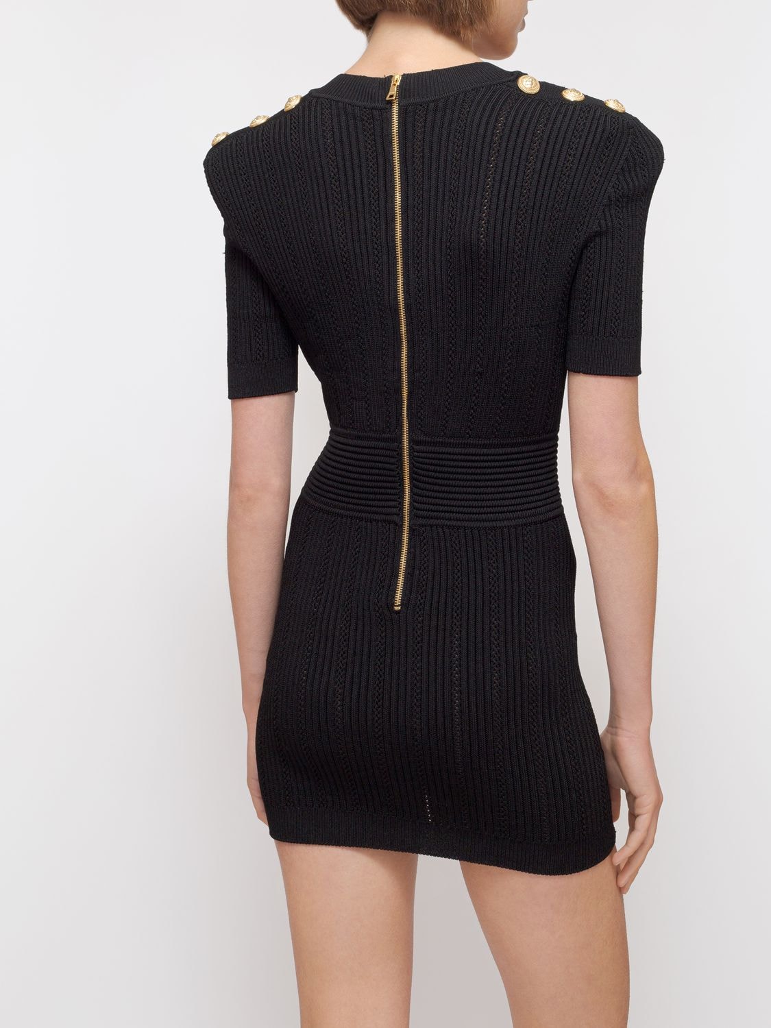 Shop Balmain Viscose Blend Knit Mini Dress In Black