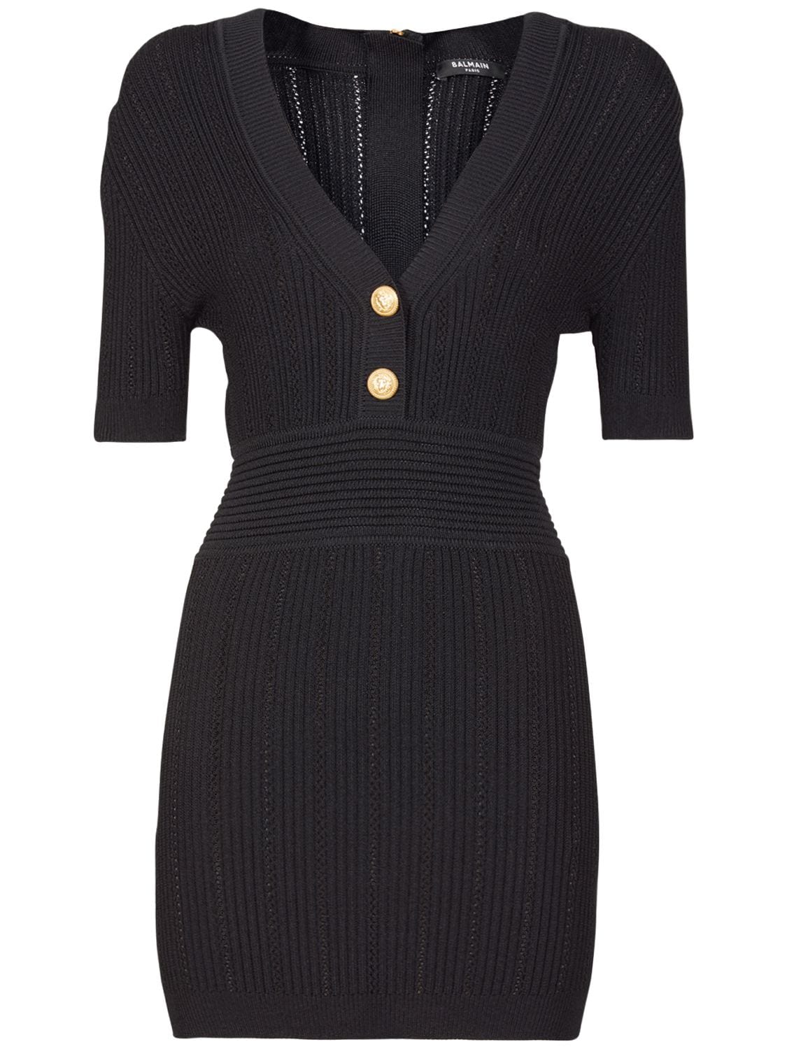 Balmain Viscose Blend Knit Mini Dress In Black