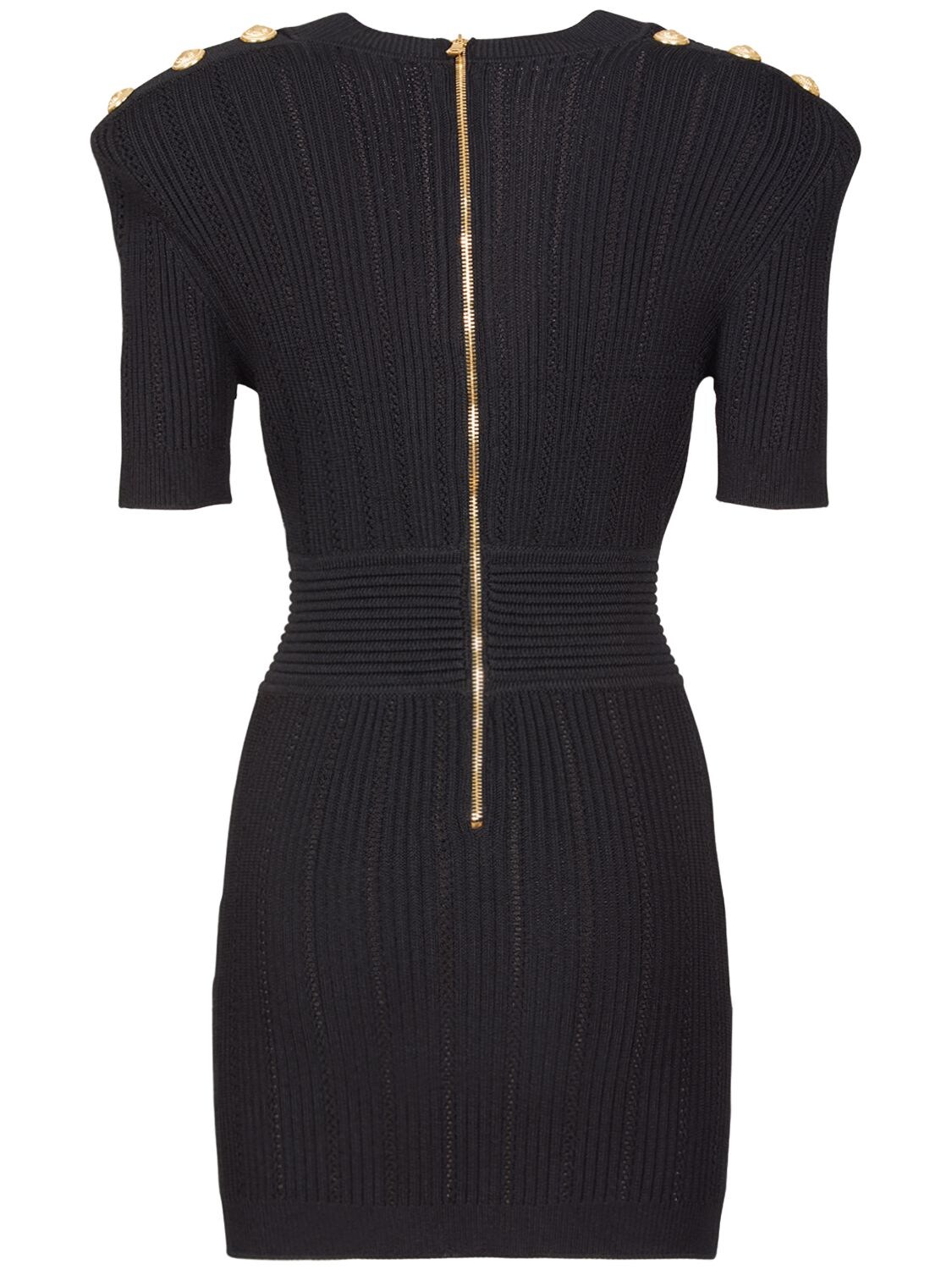 Shop Balmain Viscose Blend Knit Mini Dress In Black