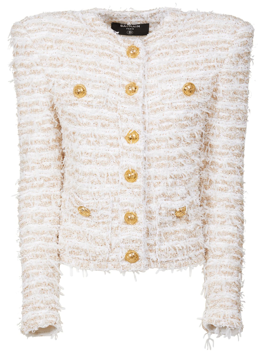 cream collarless jacket
