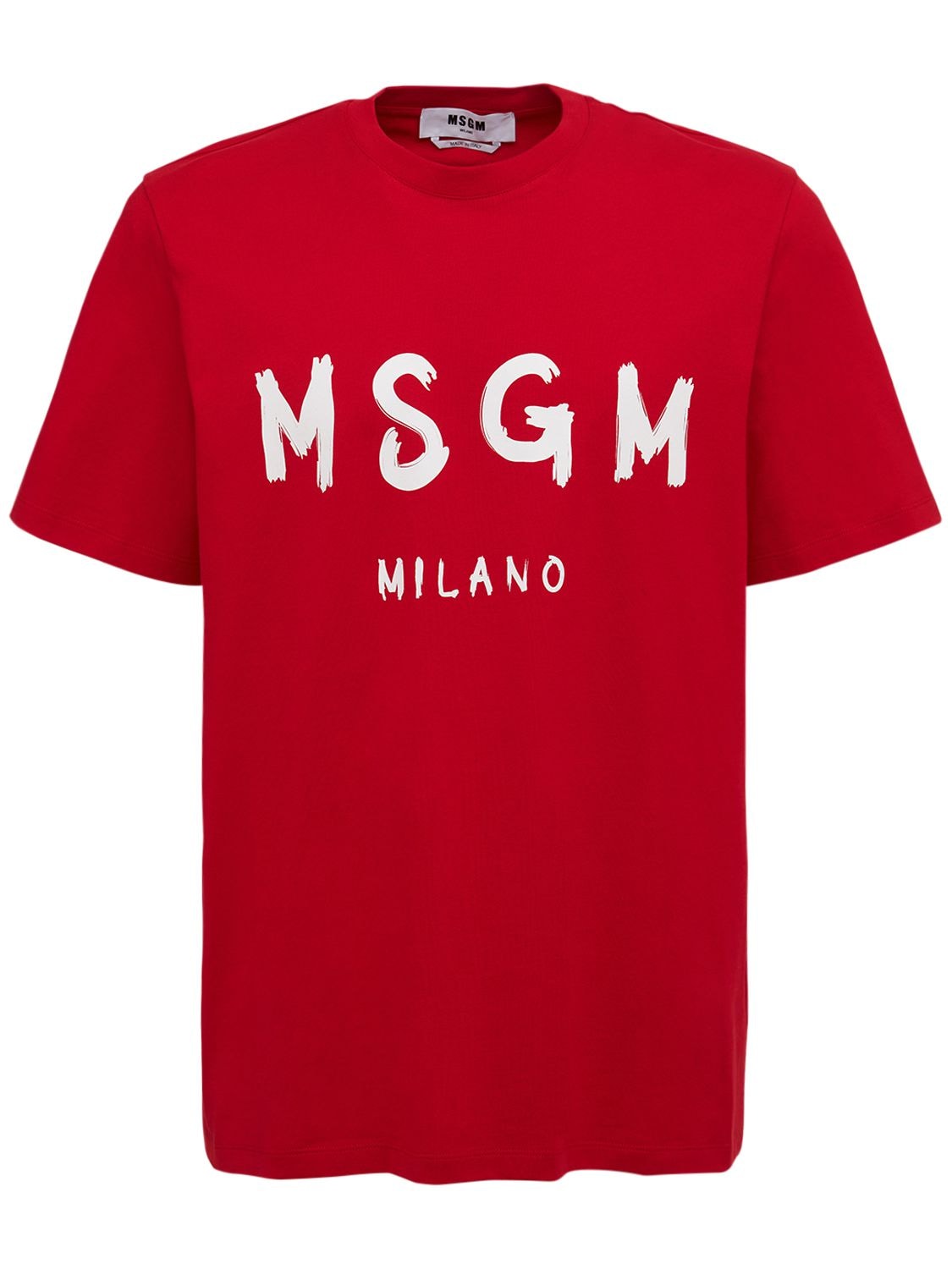Msgm Logo Print Cotton Jersey T-shirt In Red,white