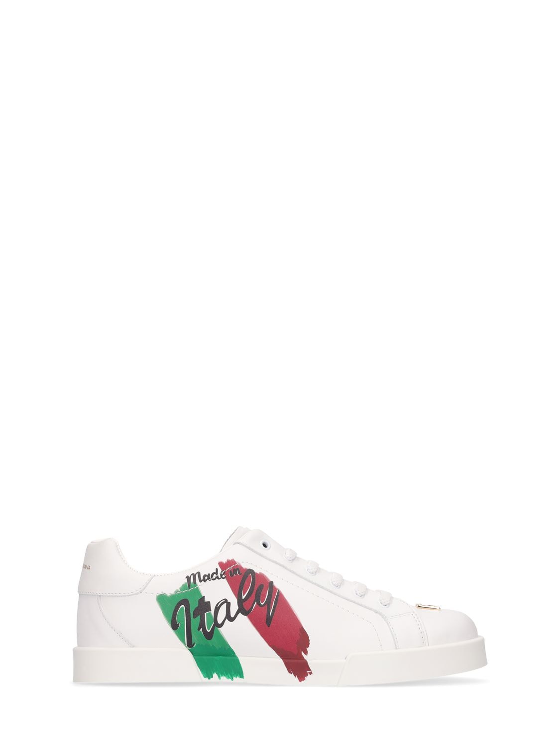 Leather Lace-up Sneakers W/ Italian Flag