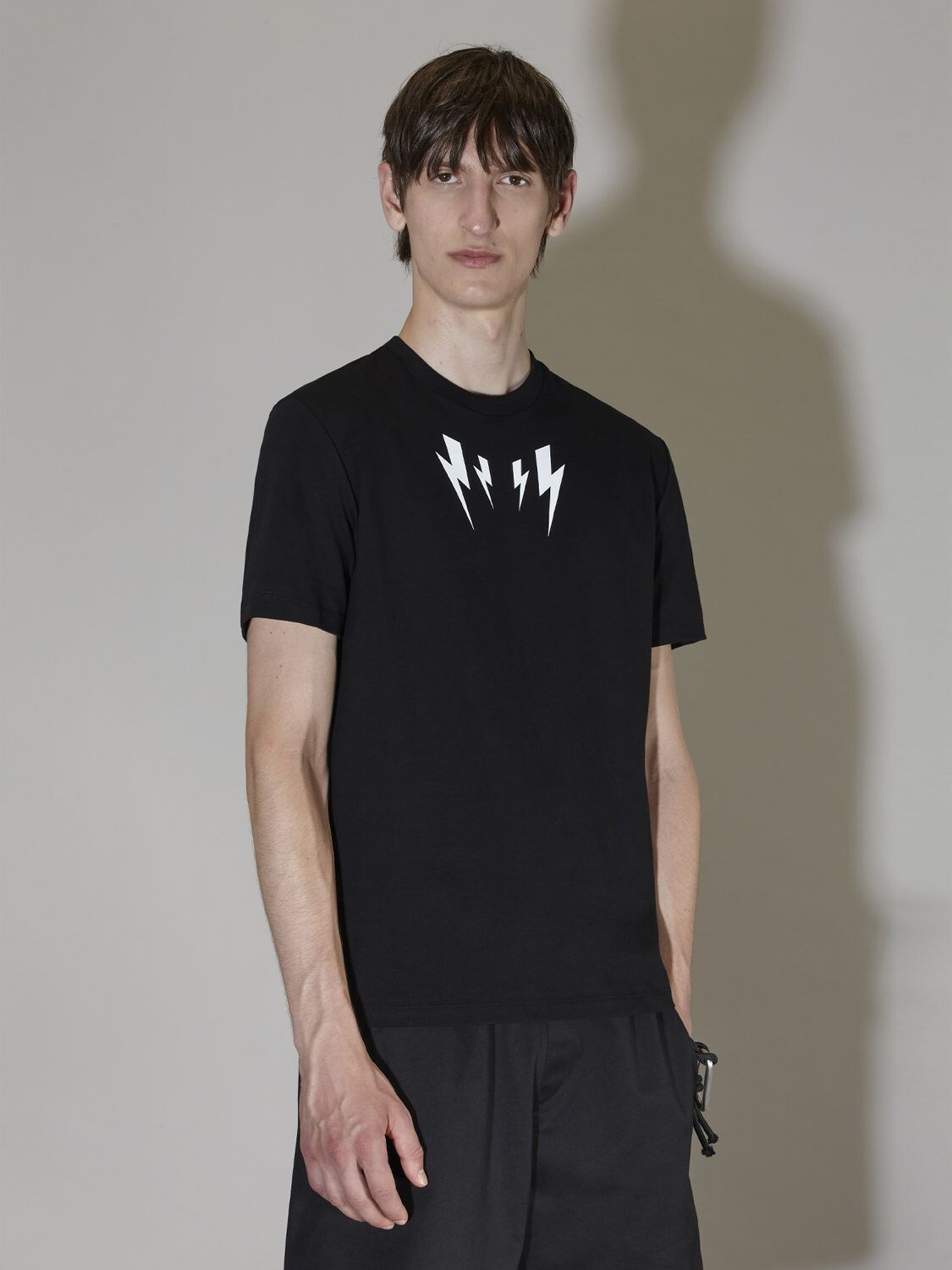 NEIL BARRETT MIRRORED BOLT COTTON JERSEY T-SHIRT