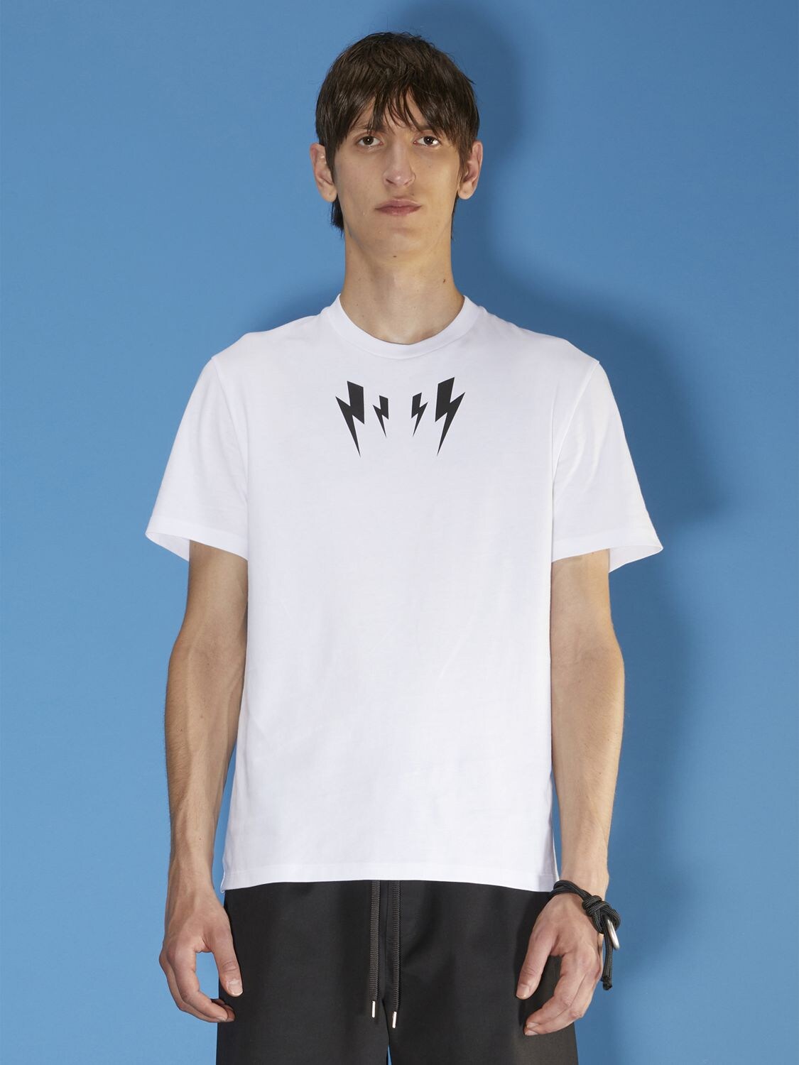 NEIL BARRETT MIRRORED BOLT COTTON JERSEY T-SHIRT