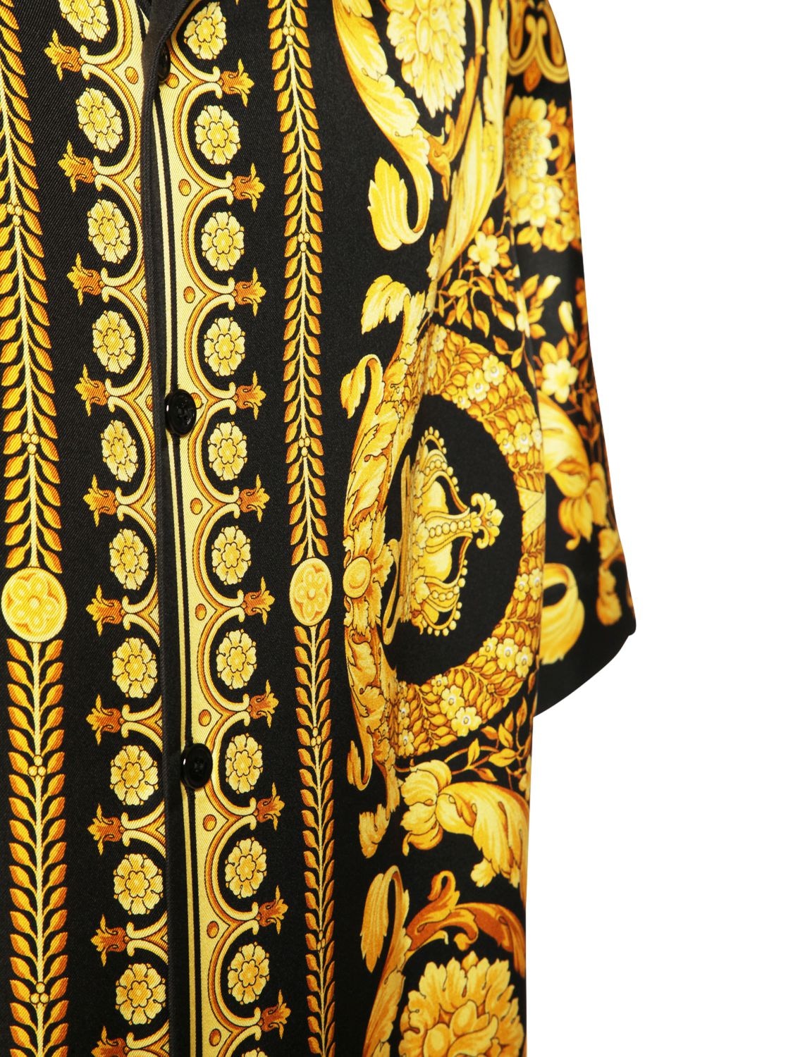 Shop Versace Barocco Print Silk Shirt In Black,gold