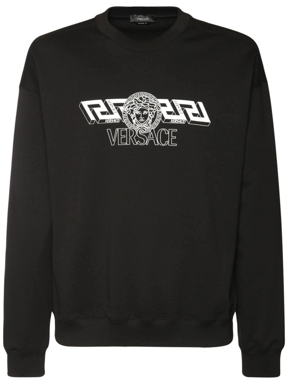 Versace Sweatshirt aus baumwolljersey mit logodruck Schwarz/Weiß