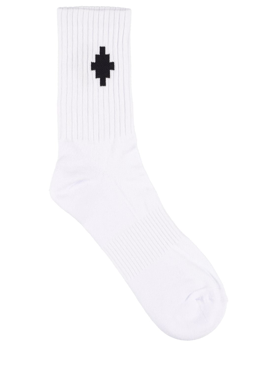 Marcelo Burlon County Of Milan Cross Intarsia Cotton Blend Short Socks In White,black