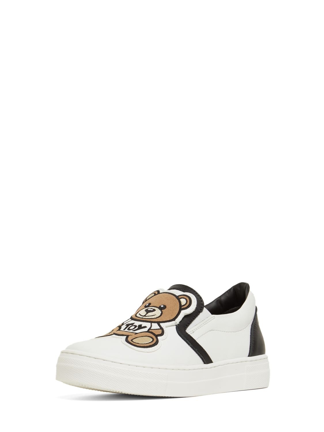 MOSCHINO LEATHER SNEAKERS W/ TEDDY PATCH