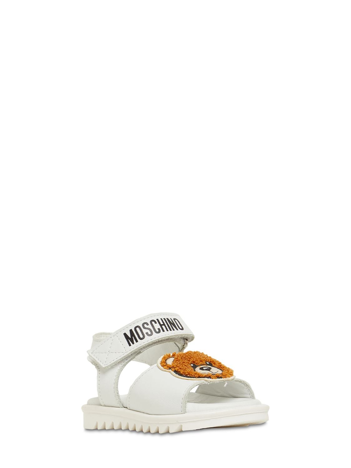 MOSCHINO LOGO LEATHER SANDALS W/ TEDDY PATCH