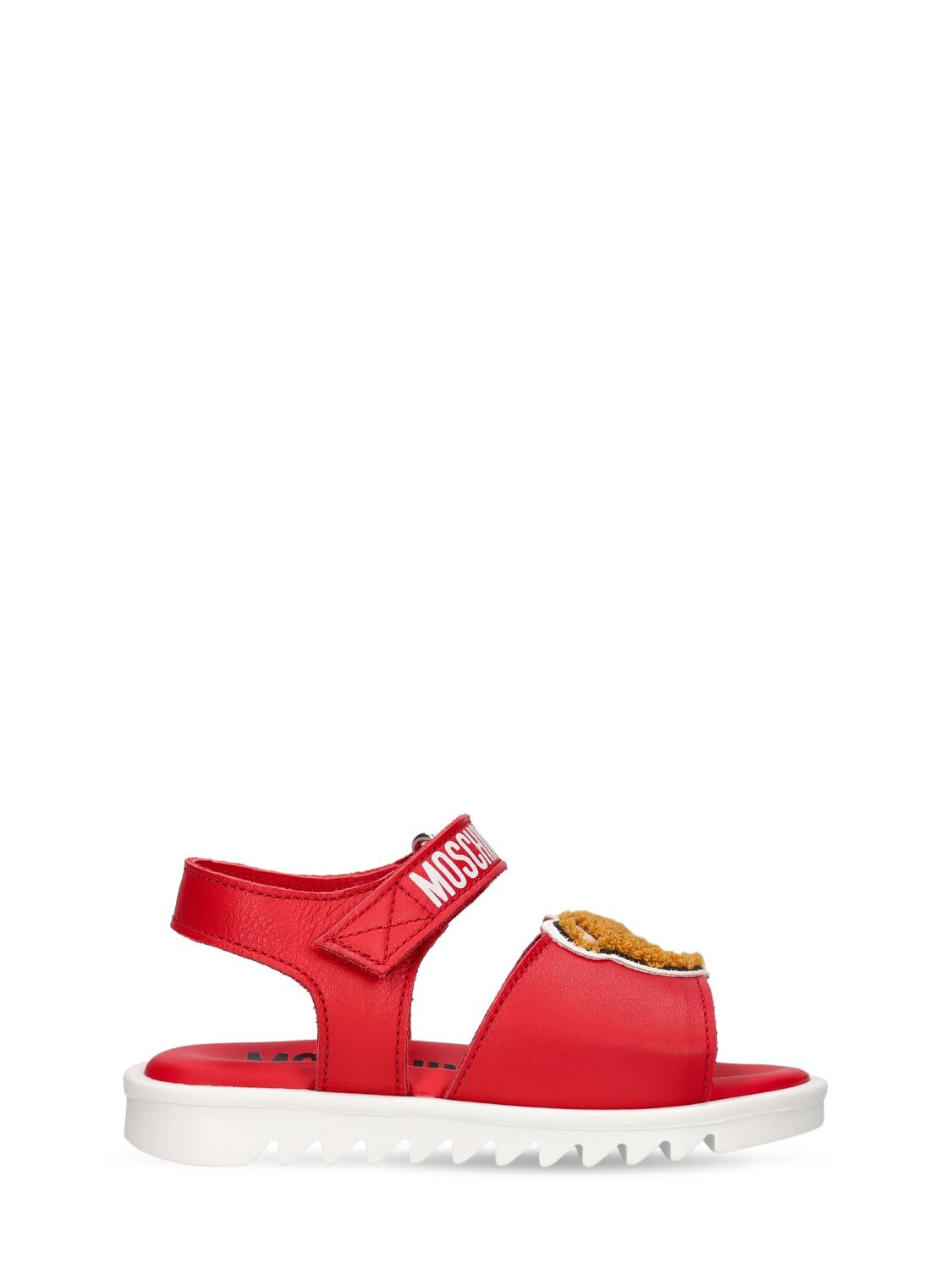 MOSCHINO LOGO LEATHER SANDALS W/ TEDDY PATCH