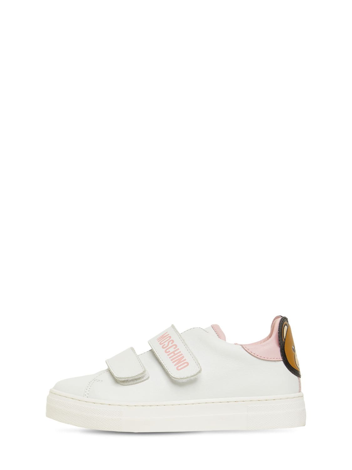 MOSCHINO LOGO LEATHER STRAP SNEAKERS W/ PATCH