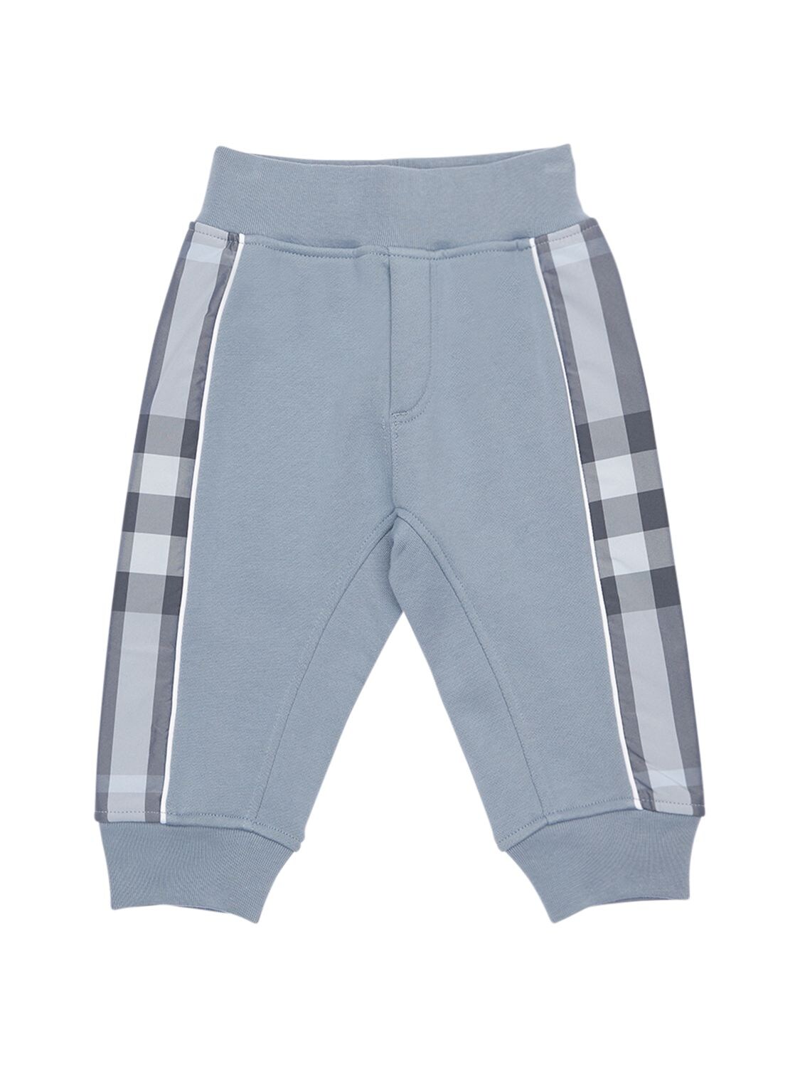 Burberry Kids' Cotton Sweatpants W/ Check Inserts In Light Blue