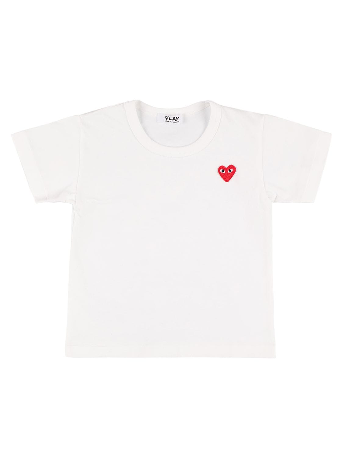 Comme Des Garçons Play Kids' Cotton Jersey T-shirt  W/ Logo Patch In Bianco