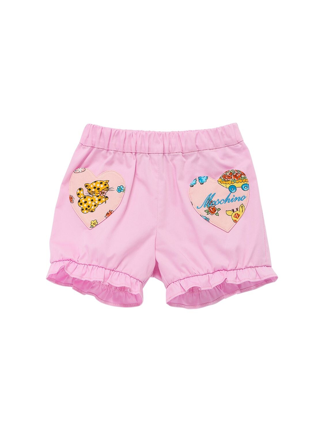 Moschino Kids' Logo Printed Cotton Poplin Shorts In Pink