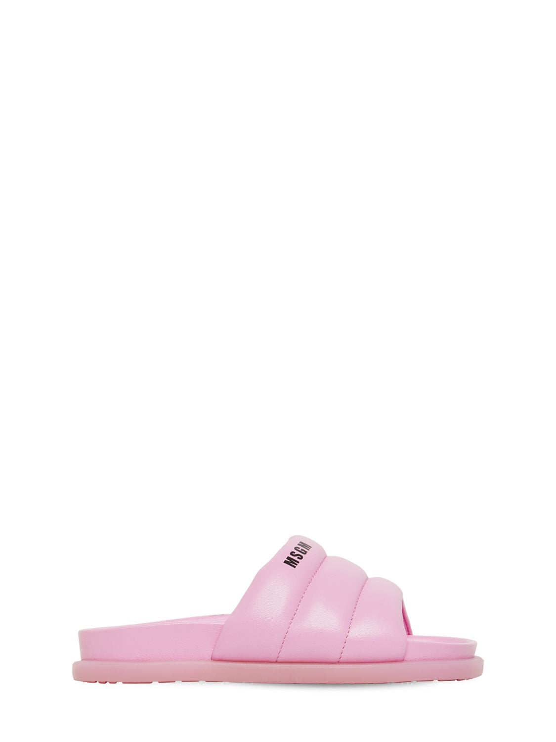 Msgm Logo Print Leather Slide Sandals In 粉色
