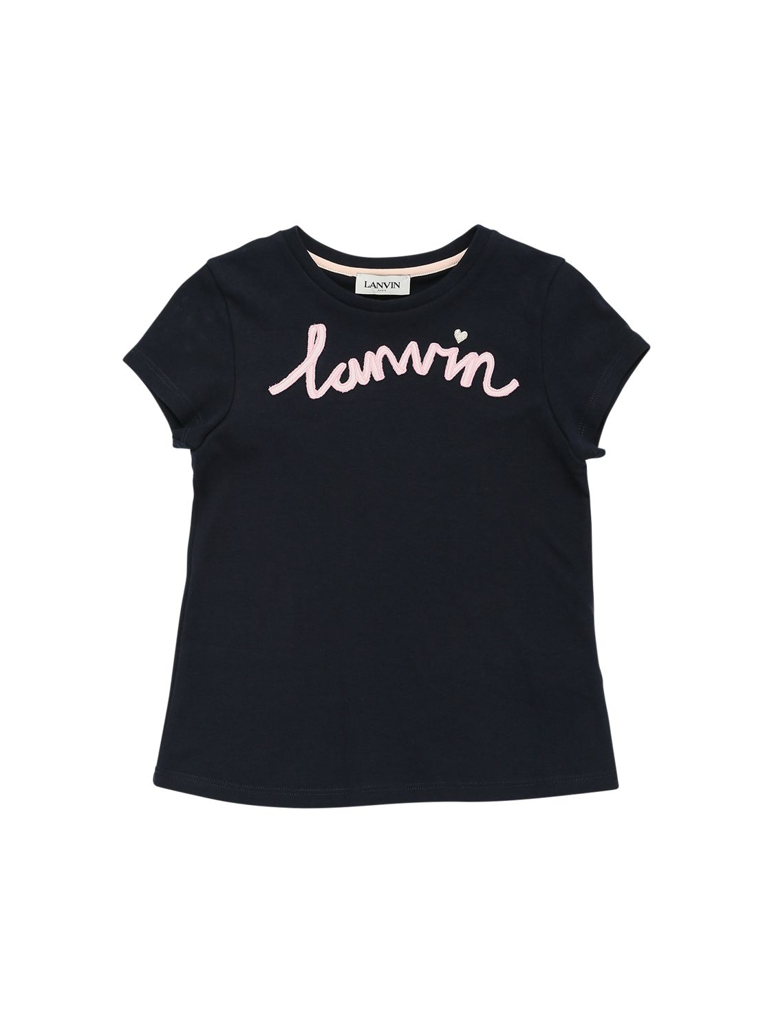 Lanvin Kids' Embroidered Logo Cotton Jersey T-shirt In Navy