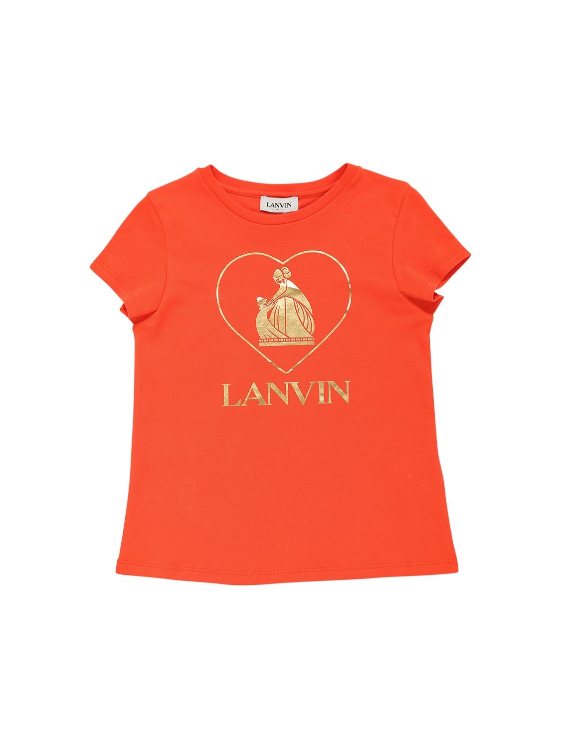 Lanvin Kids' Printed Cotton Interlock T-shirt In Orange