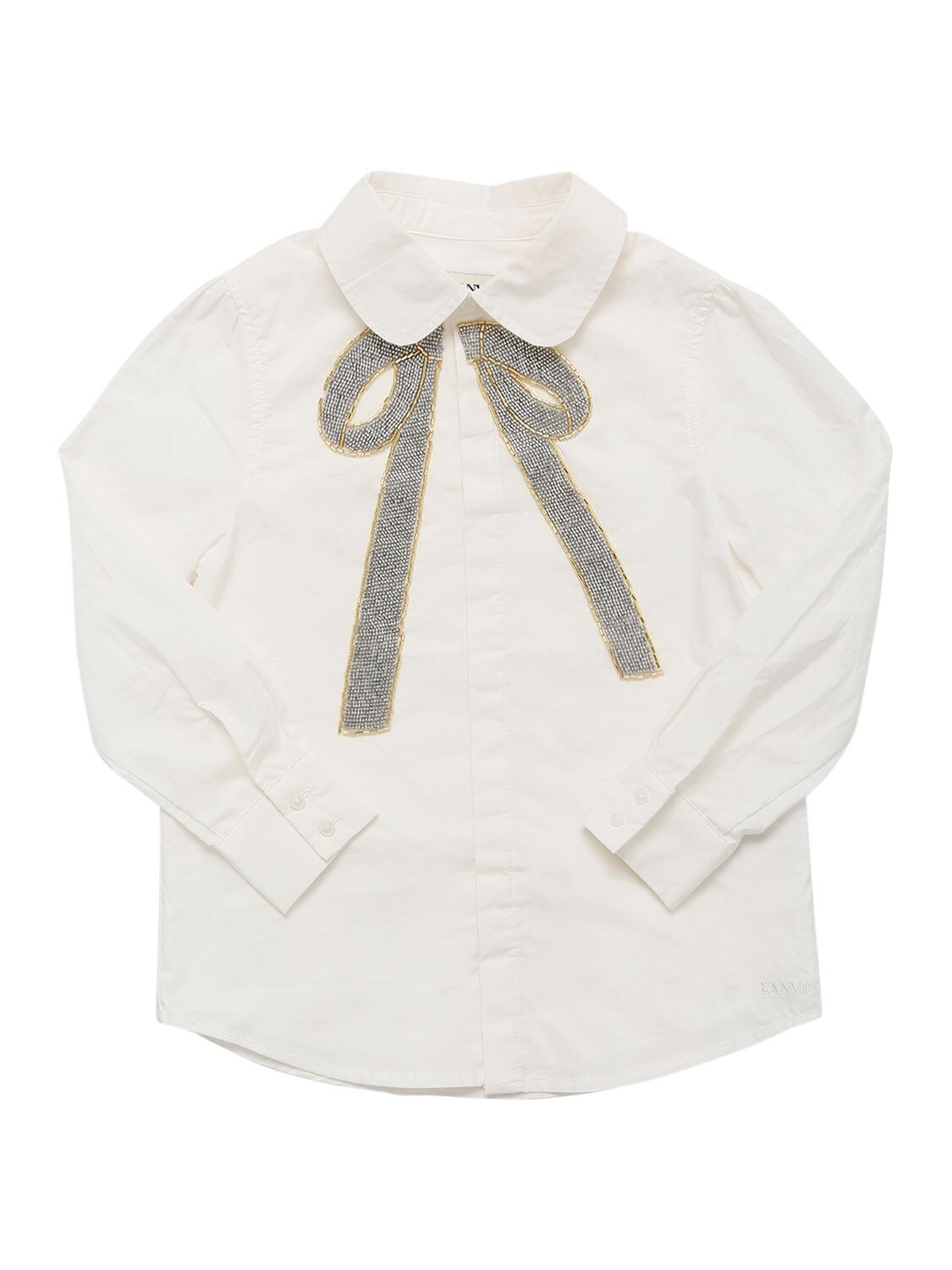 Cotton Voile Shirt W/embroidered Bow