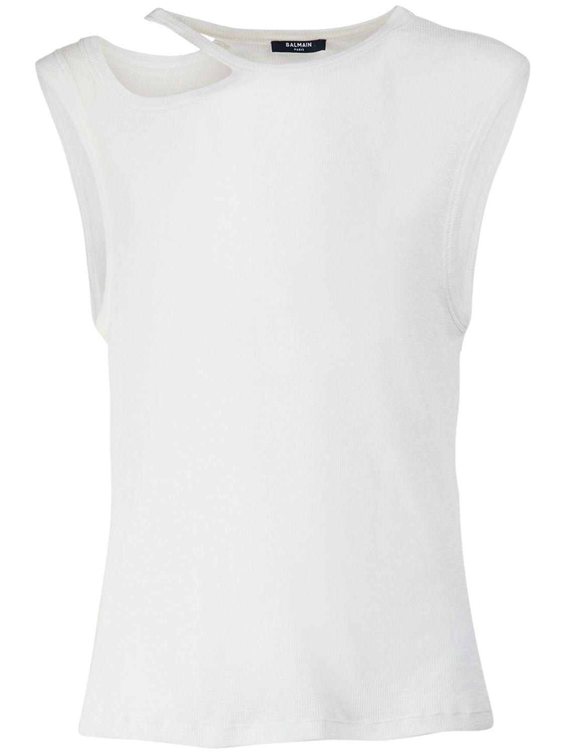 Balmain Ribbed Cotton Tank Top With Cut-out In White