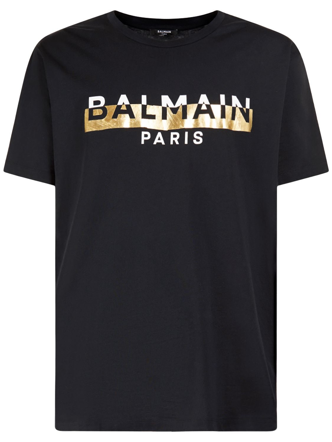 Balmain - Logo foil tape bulky fit cotton t-shirt - | Luisaviaroma