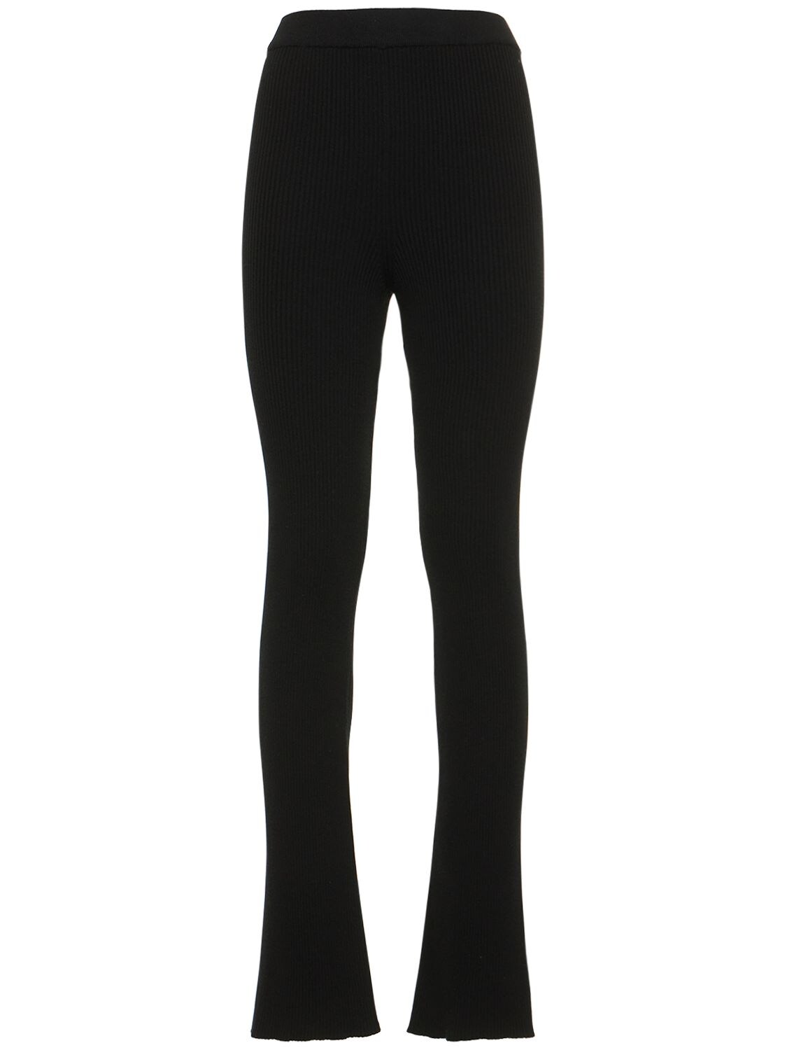 Msgm Stretch Ribbed Viscose Blend Pants In Black