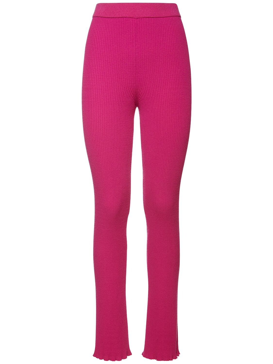 Msgm Stretch Ribbed Viscose Blend Pants In Fuchsia