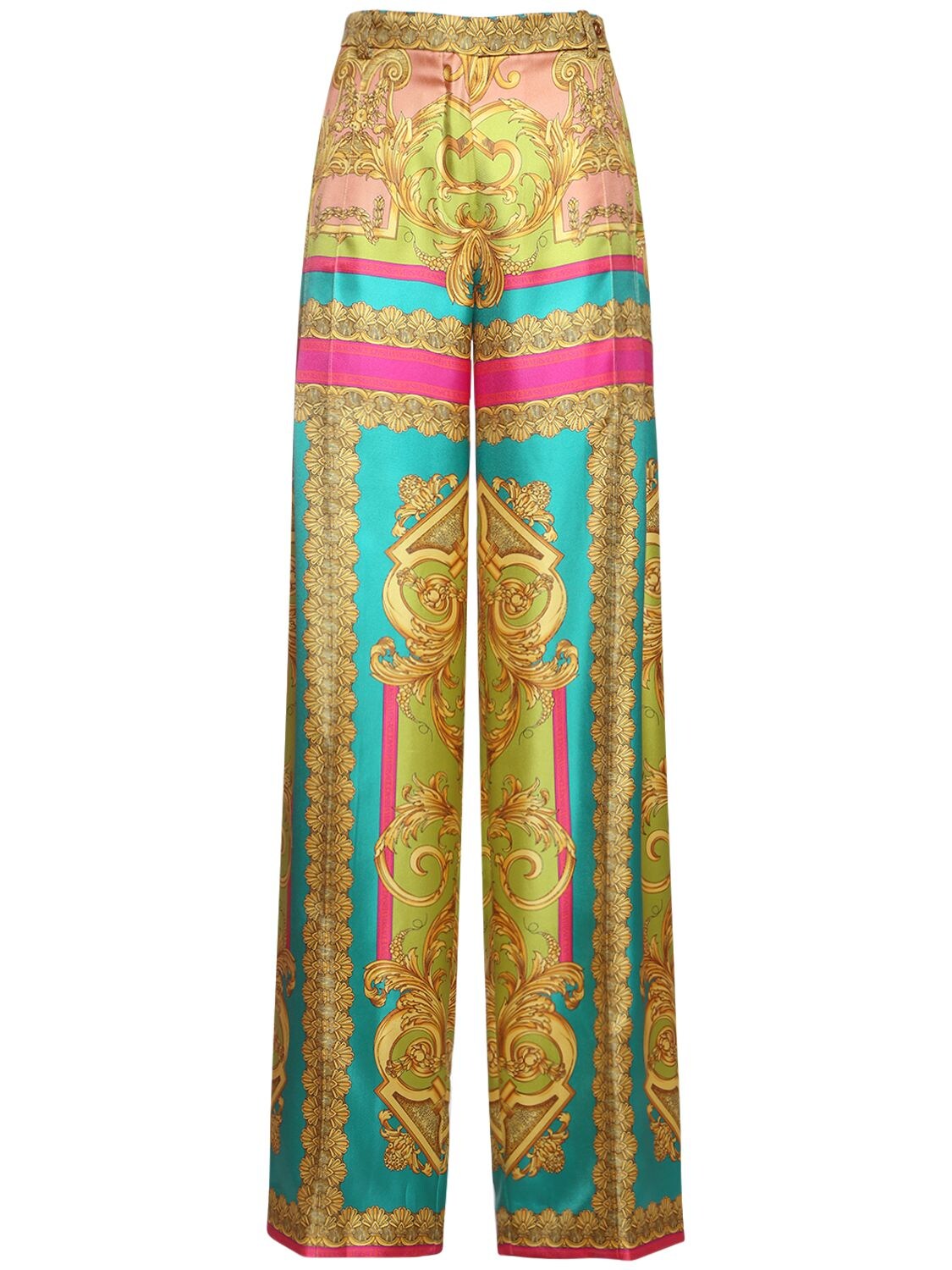 VERSACE PRINTED SILK TWILL WIDE trousers