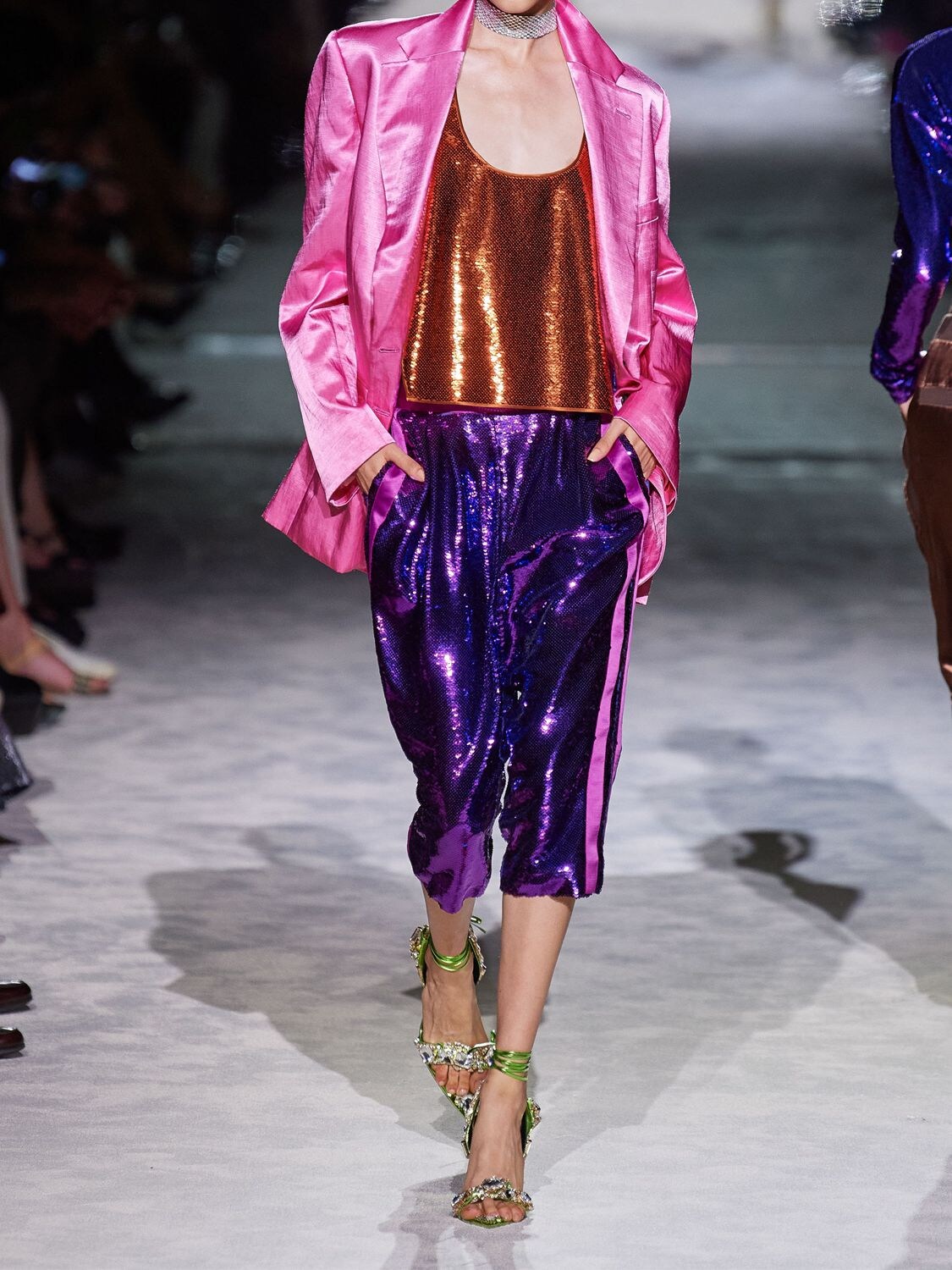 Tom Ford Side-stripe Liquid Sequin Capri Pants In Amethyst | ModeSens