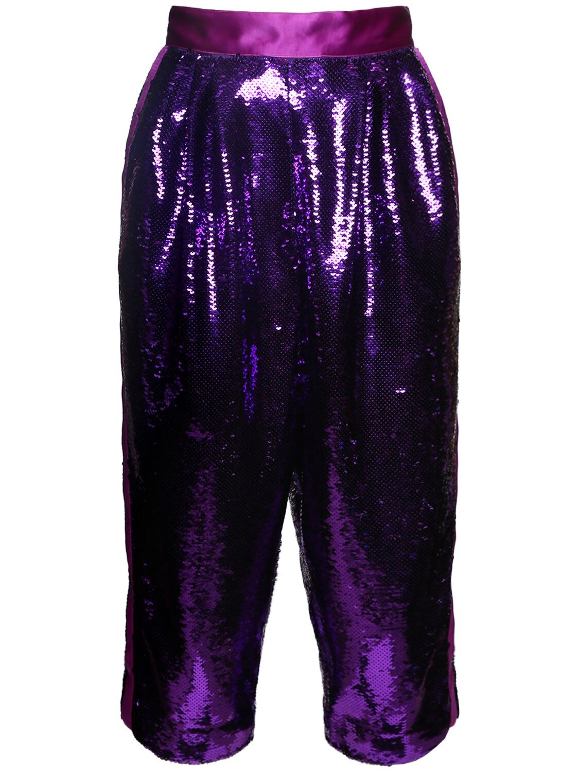 Tom Ford Side-stripe Liquid Sequin Capri Pants In Amethyst | ModeSens