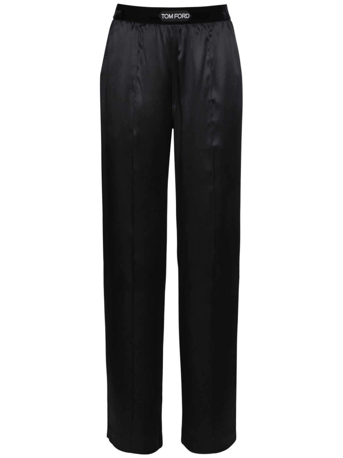 Shop Tom Ford Logo Silk Satin Pajama Pants In Black