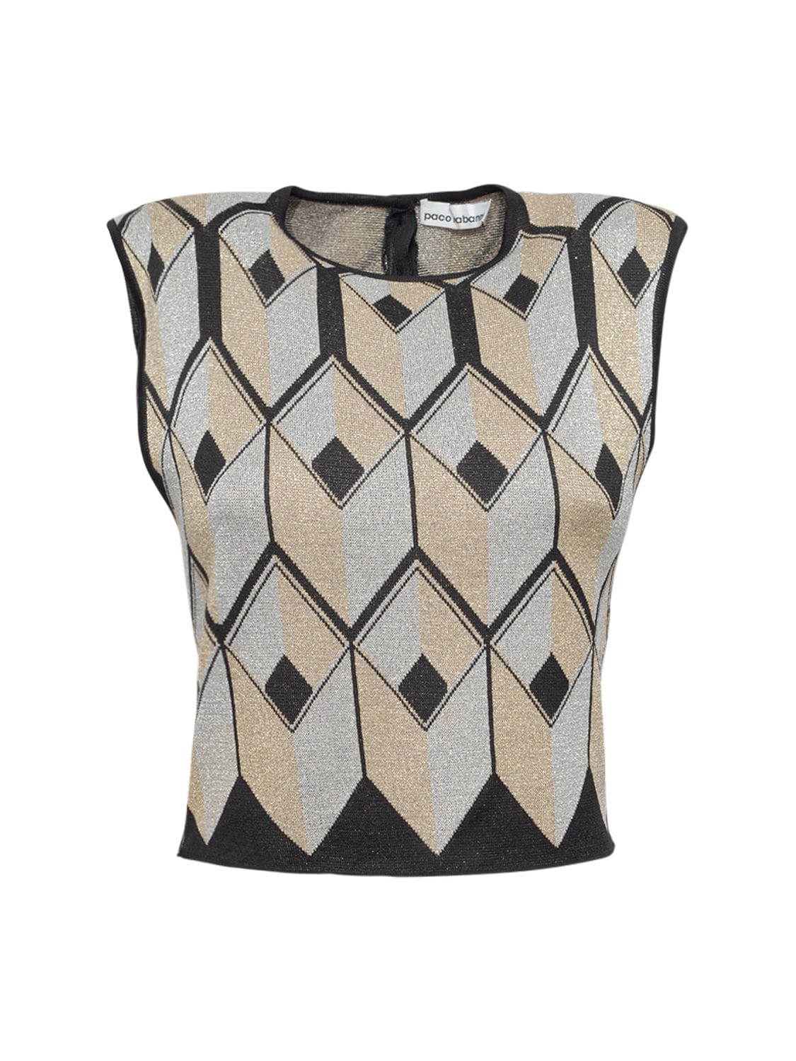 Paco Rabanne Black Sleeveless Top With Iridescent Geometric Pattern In ...