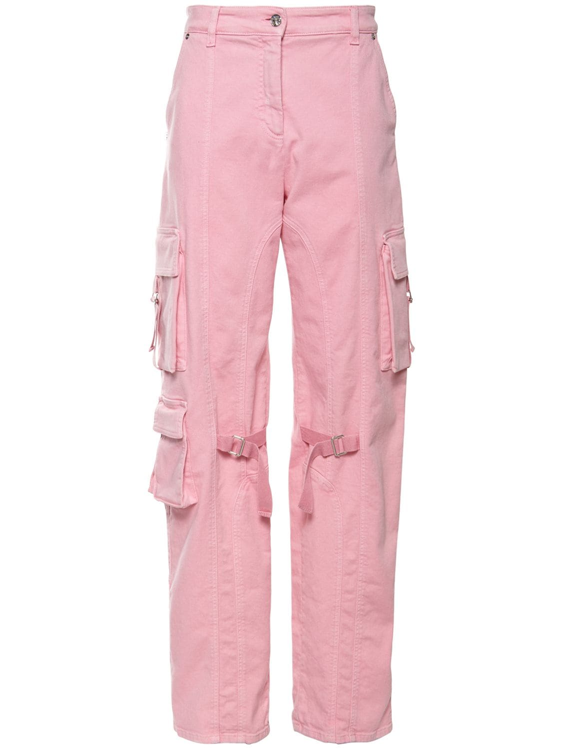 Low-rise denim cargo pants in pink - Blumarine